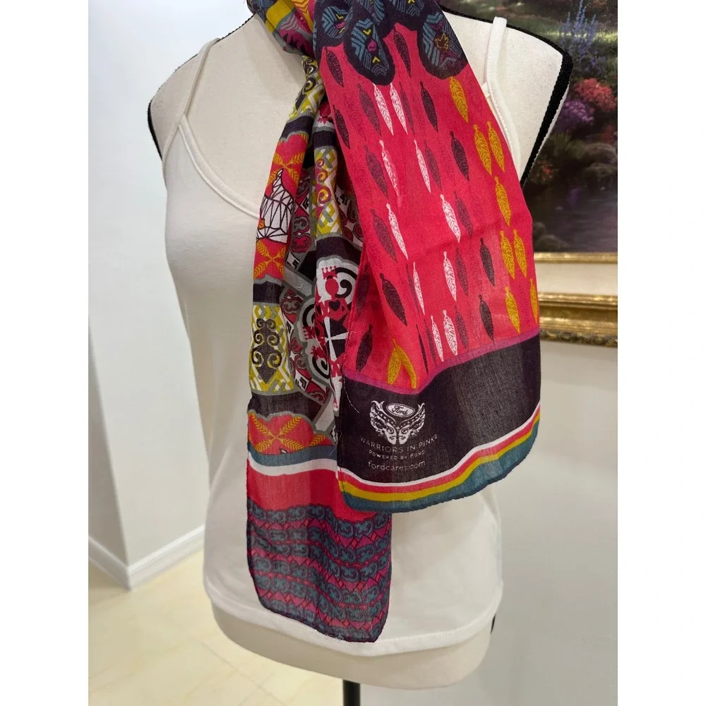 Ford Warriors In Pink Scarf Geometric Feather Print Breast Cancer Awareness